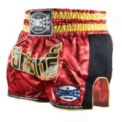 Sandee Muay Thai Shorts Supernatural Power – Red -Fight Shop Direct TS3 REDCARBLKGLD 2