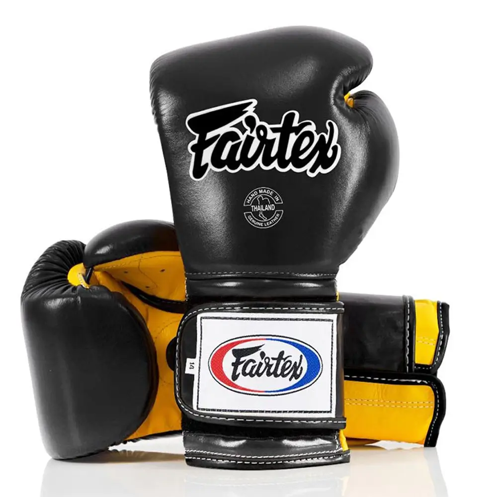Fairtex BGV9 Black Yellow Mexican Style Muay Thai Gloves 3 Fairtex BGV9 Black Yellow Mexican Style Muay Thai Gloves