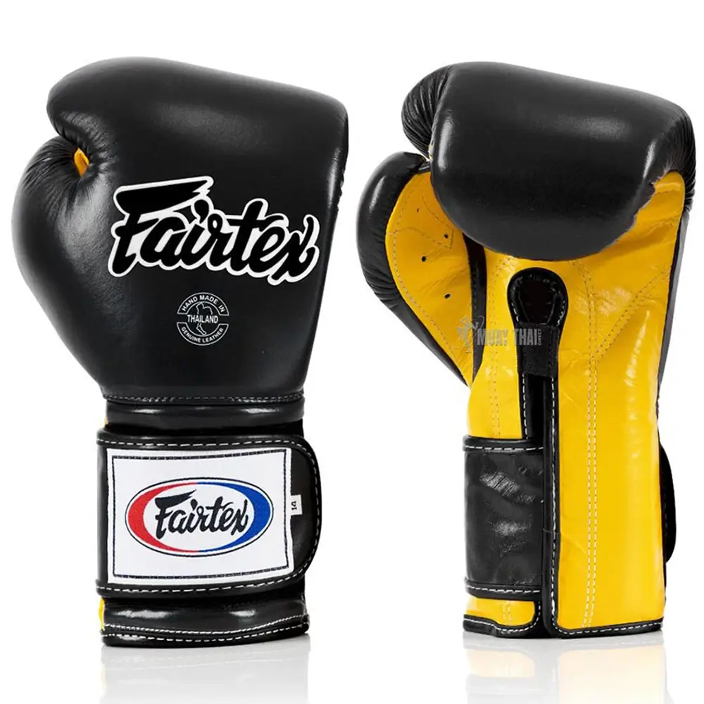 Fairtex BGV9 Black Yellow Mexican Style Muay Thai Gloves 4 Fairtex BGV9 Black Yellow Mexican Style Muay Thai Gloves - Image 2