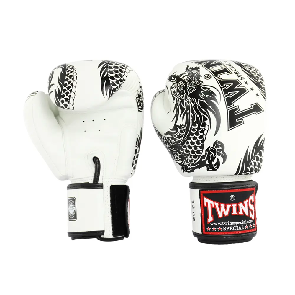 Twins FBGVL3-49 White Flying Dragon Muay Thai Gloves 4 Twins FBGVL3-49 White Flying Dragon Muay Thai Gloves - Image 2